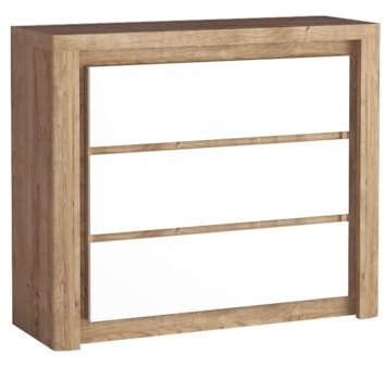 Masseno Kommode VARUS 114 cm Sideboard mit 3 Schubladen und Türen für Wohnzimmer Schlafzimmer Modern 114x40,5x97,5 cm Eichefarben/Weiß