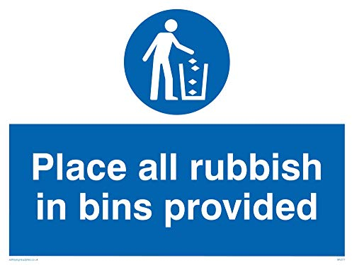 Viking Signs MV311-A3L-3M Place All Rubbish In Bins Provided Sign, 3 mm Rigid Plastic, 300 mm H x 400 mm W