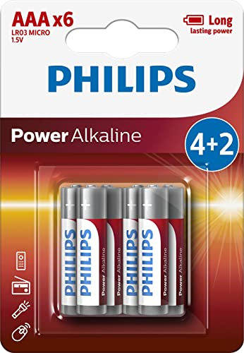 Philips LR03P6BP Batteria Alcalina AAA senza Cadmio, Mercurio e Piombo, Confezione da 6 Pezzi