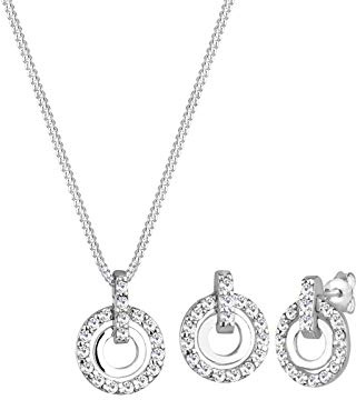 Elli Schmuckset Damen Kreis Anhänger funkelnd mit Kristallen | 925 Sterling Silber