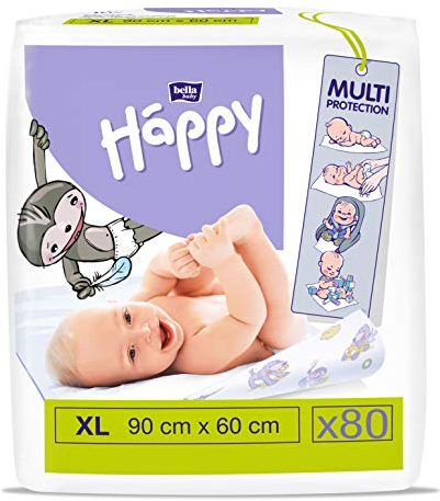 bella baby Happy Wickelunterlagen: Baby Wickelunterlagen für unterwegs 90 x 60 cm im 8er Pack (8 x 10 Stück) - wasserdicht und hygienisch