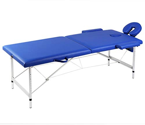 vidaXL Massagetisch mit Aluminiumrahmen Massageliege mit Kopfteil Armauflagen und Tasche Klappbar Massagebank 17,3 kg Therapieliege 2 Zonen Blau
