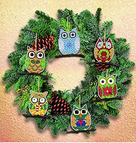 Janlynn 1-Piece Owl Ornaments Counted Cross Stitch Kit, Set of 6