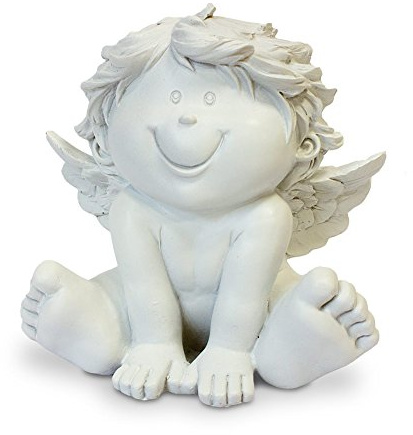 TEMPELWELT Deko Engel Figur Schutzengel Sitzend 12 cm, Polystein Weiß, Dekofigur Babyengel Engelkind Engelchen Rubensengel Engelfigur Dekoengel