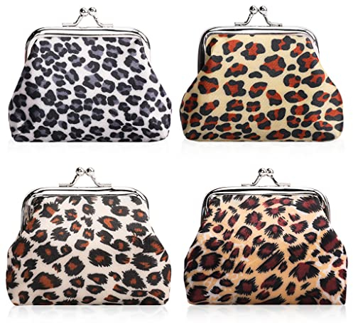 Oyachic 4 Stück Leopard Portemonnaie Damen Münzbörse mit Clipverschluss Klickverschluss Coin Purse Geldbörse für Münzen