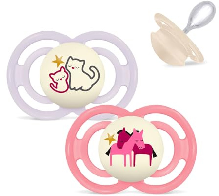 MAM Perfect Night Silikon Schnuller 16+ Girl Mix // 2er Set // inkl. 2 Sterilisiertrasportboxen