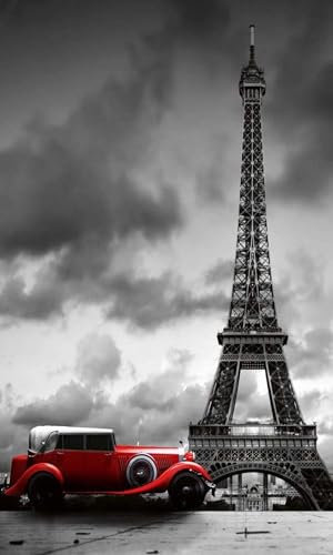 Papier peint intissé VOITURE A PARIS RETRO 150 cm x 250 cm | Tapisserie Murale XXL Poster Décoration - Salon Appartement - Photo d'art Tableaux Muraux | QUALITÉ SUPÉRIEURE - Y compris adhésif