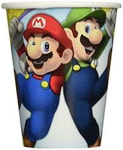 Lote de 24 Vasos de Cartón Infantiles Super Mario Bros. Vajillas y Cuberterías. Juguetes para Fiestas de Cumpleaños, Bodas, Bautizos y Comuniones.
