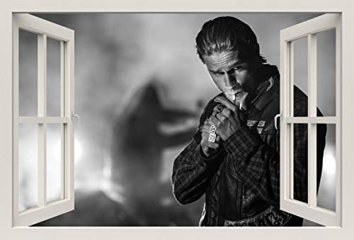 Unified Distribution Sons of Anarchy Jax Teller Charlie Hunnam - Wandtattoo mit 3D Effekt, Aufkleber für Wände und Türen Größe: 92x61 cm, Stil: Fenster