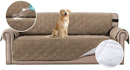 BellaHills 100% wasserdichter Sofabezug Schutz Couchbezüge für Hunde/Haustiere | Sofa-Schonbezug für 3 Kissen, Couch mit Rutschfester Unterseite und verstellbarem Riemen (Sofa 172,7 cm, Taupe)