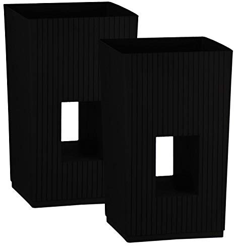 Cubic Modern Plastic Planter - Black, Set of 2-43cm (H) x 26cm (Dia) - Suitable for Indoor or Outdoor Use.