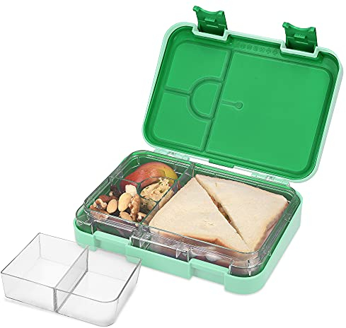Navaris Bento Box Lunch Box Brotdose Vesperbox - auslaufsicher mit variablen Fächern - herausnehmbare Innenschale - Brotdose - grün
