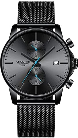 Affute Herren-Armbanduhr, modisch, sportlich, Quarz, analog, schwarzes Mesh, Edelstahl, wasserdicht, Chronograph, automatische Datumsanzeige