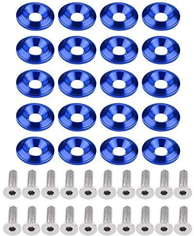 EVGATSAUTO 20Pcs Aluminium Unterlegscheiben Schrauben, Universal Fahrzeug Stoßstange Unterlegscheibe Schraube Kotflügel Unterlegscheibe Schraube Motorraum Dress Up Kit(Blau)