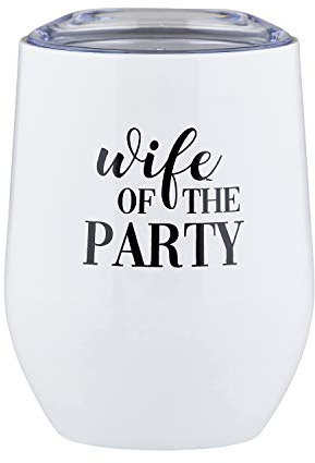 Creative Brands Wedding Collection - Vaso de vino aislado de acero inoxidable, 12 onzas, esposa de la fiesta