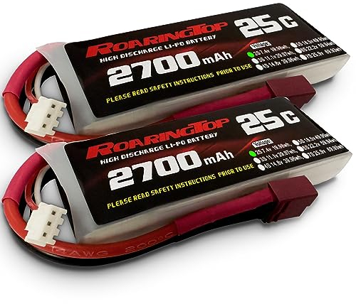 RoaringTop 2S Lipo Battery 2700mAh 7.4V RC Batteries 25C with T Plug Compatible with WLtoys 104009/104002/104072/124017/124018 1:10 1:12 RC Car Truck Truggy(2 Packs)