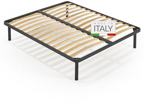 NUVOLA Atena- Rete Matrimoniale 160x200 con Doghe in Legno di Betulla, Struttura Letto Matrimoniale Ortopedica in Ferro Solida e Resistente, Ideale per Tutti i Tipi di Letti e Materassi, Made in Italy