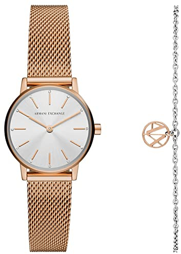 Armani Exchange Uhr für Damen , Zweizeigeruhrwerk, 28mm Rose Gold Edelstahlgehäuse mit Edelstahlarmband, AX7121