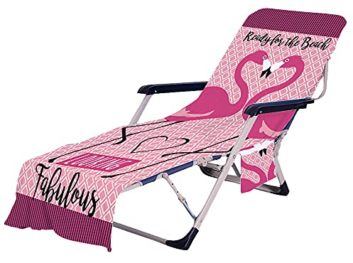 FANSU Schonbezug für Gartenliege Frottee Liegenauflage Garten Sonnenliege Handtuch mit 2 Taschen Stuhl Strandtuch für Schwimmbäder, Strände, Gartenhotels (Flamingo,75x210cm)