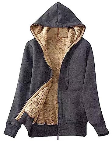 LBL Womens Winter Fleece Jacket Coat Sherpa Lined Full Zip Up Hoodie Sweatshirt with Pocket Dark grey XL