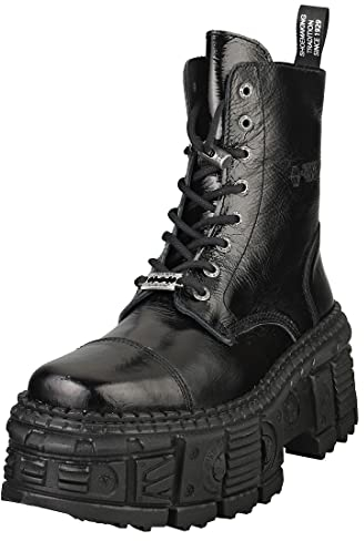 NEW ROCK Stivali donna suola TANK colore nero vernice Woman Black Boots M.WALL126-S2, Nero , 45 EU