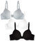 Fruit of the Loom Women's T-Shirt Bra, Black/White/Grey Heather, 34A (Pack of 3)