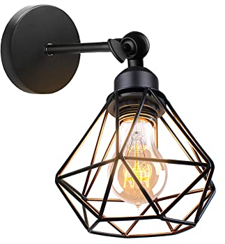 TOKIUS Wandlampe Vintage 16CM Wandleuchte Innen im Industrial Design Retro E27 Lampe aus Eisen Käfig Lampenschirm Verstellbare Deckenleuchte für Flur Wohnzimmer (1 Stück, Schwarz)
