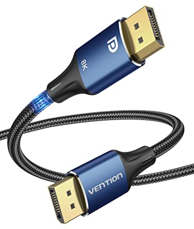 VENTION 8K DisplayPort Kabel, DP 1.4 2M 8K@60Hz 4K@144Hz Übertragungsrate 32,4Gbps DP auf DP Kabel mit FreeSync und G-Sync für Gaming Monitor PC Laptop Blau(Aluminiumschale)