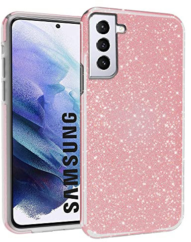 N NEWTOP 3in1 Cover Compatibile con Samsung Galaxy S22, Custodia Case con GLITTER Brillantini Paper Interno Bling TPU + PC Flessibile Morbida Case Posteriore Lucida Glitterata (Rosa)
