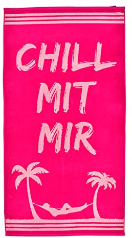 MAJUCA Strandtuch 90x170 cm Badetuch Strandlaken Handtuch 100% Baumwolle Velours Frottier Pflegeleicht (Beere-Altrose Chill Mir Mir)