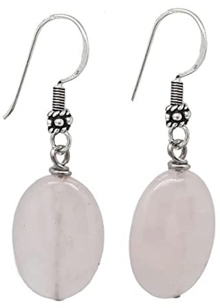 Handmade Natural Gemstone Dangle Drop Earrings for Women and Girls Made with Sterling Silver (Pink Rose Quartz)