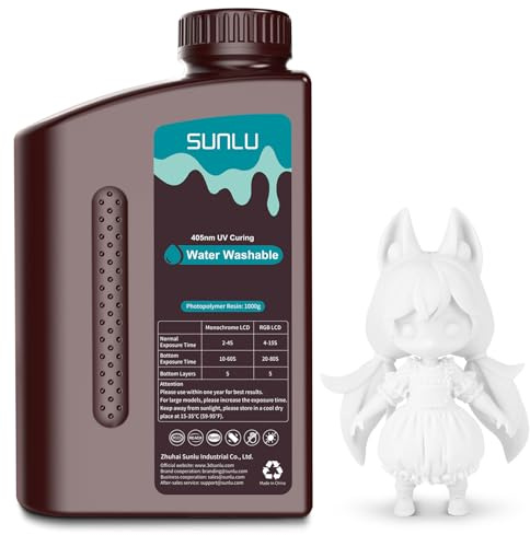 SUNLU Wasser Waschbares 3D Drucker Resin,1kg 405nm UV Schnell Härtend 3D Harz,für 2K 4K 8K LCD DLP SLA Resin 3D Drucker, Kein Alkohol Erforderlich, Hohe Präzision 3D Harz 1000g,Weiß
