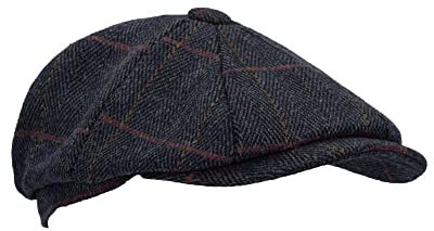 WALKER AND HAWKES Unisex Bakerboy-Ballonmütze aus Tweed - 8-Panel-Konstruktion - Blauer Tweed - L (59cm)