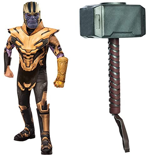 Rubie's Official Avengers Endgame Thanos, Deluxe Child Costume - Large, Age 8-10, Height 147 cm & Official Child's Marvel Avengers Assemble Thor Hammer, One Size, Multi-Coloured