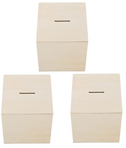 jojofuny Spardose Zum Bemalen Holz Spardose Bemalen 3Pcs DIY Unfertiges Hölzernes Spardose Naturholz Haussparschwein Kann Nur Retten Nicht Herausgenommen Kann Spardose DIY Spardose Bemalen