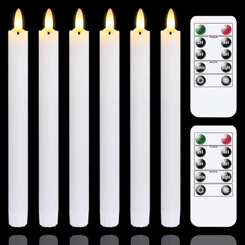Yeelida LED Taper Candles with 2 Remotes, 25 cm Battery Operated Real Wax 3D-Wick Timer Flameless Window Candles for Christmas (Set of 6, Warm Fire)