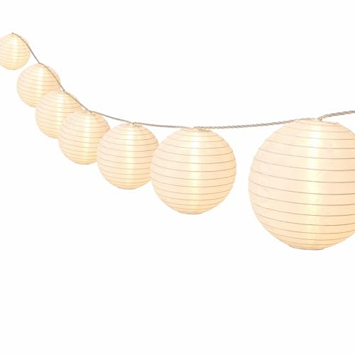 Festive Lights - 4.5m Solar Power Warm White Chinese Lantern String Lights with 10 LEDs - 14cm XL Lanterns, Outdoor Garden Decoration, IP44 Rated, 3m Lead Wire, 50cm Spacing - Summer Parties & Events