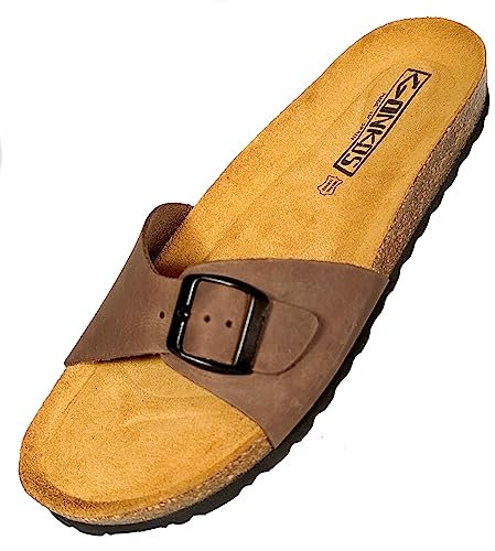 GONKOS®, Sandali in Pelle con Sottopiede in Sughero, Vera Pelle, Sughero Naturale, Fibbia Regolabile al Piede, Sandali Unisex, Sandali di Qualità Made in Spain, Colore Marrone Taglia 41