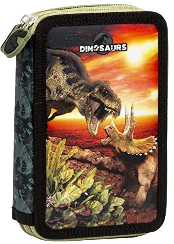 Derform Dino Federtasche gefüllt 2 Fach Federmäppchen Stifte Etui Federmappe Dinosaurier Giganotosaurus