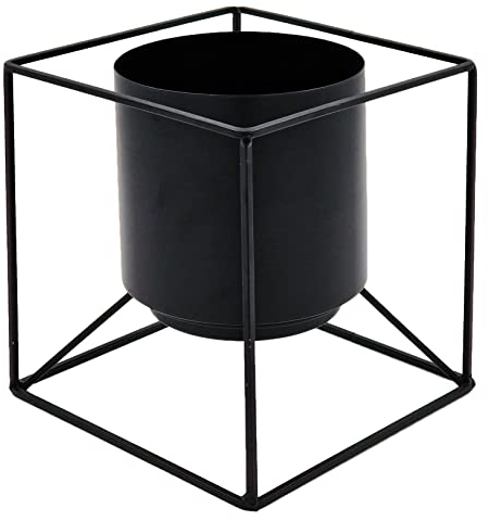 Design Übertopf VÄXTKUBER mit Würfel Gestell - Blumentopf Metall Schwarz - Scandi Blumen Depot Kubus 18x18x19cm
