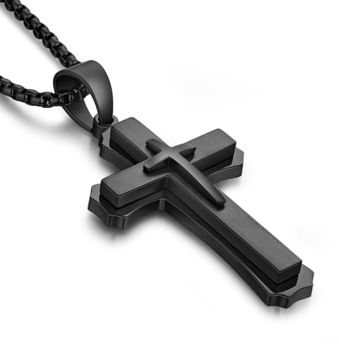 ZDaoBen Kreuz Kette Herren Silber/Gold/Schwarz kreuz Anhänger Halskette 316L Edelstahl Christlicher Schmuck mit 60 CM