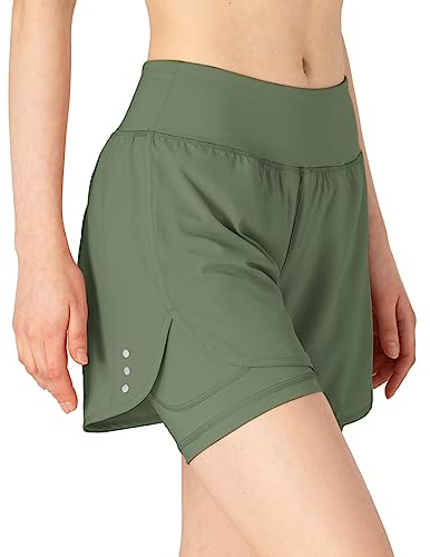donhobo Damen Shorts Sport 2 in 1 Kurze Hose High Waist Leggings Laufshorts Sommer Sporthose Fitness Yoga Shorts Hotpants (Armeegrün, M)