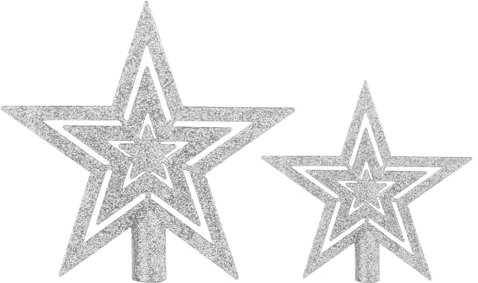 VEYLIN Christmas Tree Topper,2PCS Silver Glittered Star Christmas Tree Topper Star Tree Topper for Christmas Tree Ornament(10+15CM)