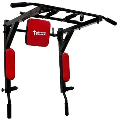 Pull Up Bar, Dip Station | Klimmzugstange 3 in 1 POWER MULTI LUX Rot | Wandmontage | Chin Up Bar | Multifunktional | Home Gym | Workout | Sportgerät | Fitness Geräte