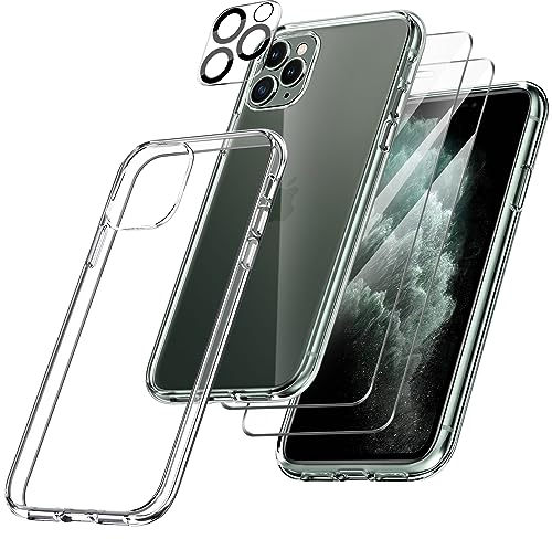 FLLAO Handyhülle für iPhone 11 Pro Hülle mit 2 Schutzfolie und 1 Kameraschutz, Weiche TPU Silikon Stoßfest Schutzhülle [Schutz in Militärqualität] Durchsichtige Kratzfest Dünne für iPhone 11 Pro