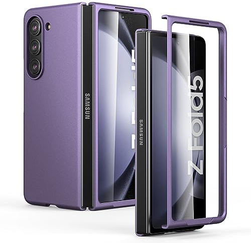 Eastcoo Slim Fit Galaxy Z Fold 5 Hülle, [Eingebaute Klare Harte Frontbildschirmfolie+Harter PC Rückseite][Mattes Gefühl] rutschfeste Vollkörper Schutzhülle für Samsung Galaxy Z Fold 5 (2023),Violett