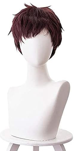 Braune Perücke für Männer Kurz und Glatt mit Pony Perfekt für Halloween Cosplay Anime Con