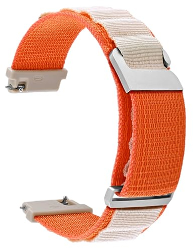 WOCCI 18mm Nylon Uhrenarmband, Verstellbares Sport Armband, Silberne Schnalle (Beige Orange)