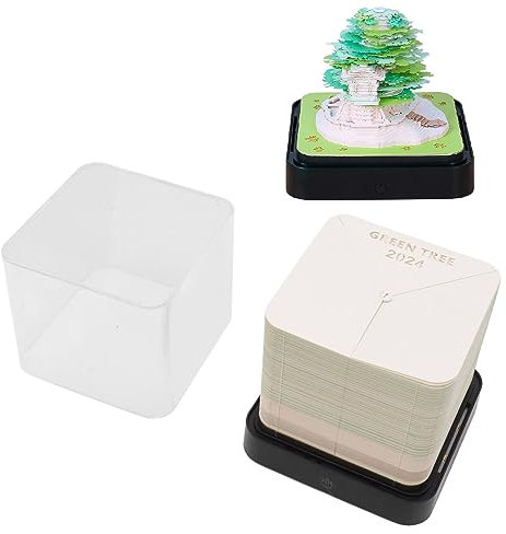 3D Memo Pad, 2024 Desk Calendar, Multifunctional Lifelike 3D Paper Art Calendar Treehouse Notepad Calendar Paper Carving Gift with Light for Home Desk Office Birthday (Green)