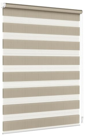 Jalousiescout Doppelrollo Klemmfix ohne Bohren & mit Bohren, 67,5x210cm Hellbraun Rollo Fensterrollo lichtdurchlässig, Sonnenschutzrollo Zebrarollo für Fenster & Türen